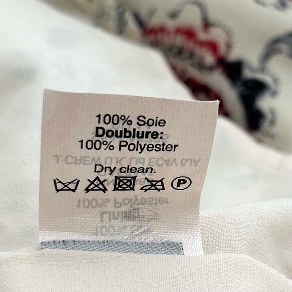 Madewell 100% Silk Floral Dress‎ Waist Tie with Pockets Cream Gray Red, Size 4 - Picture 12 of 12